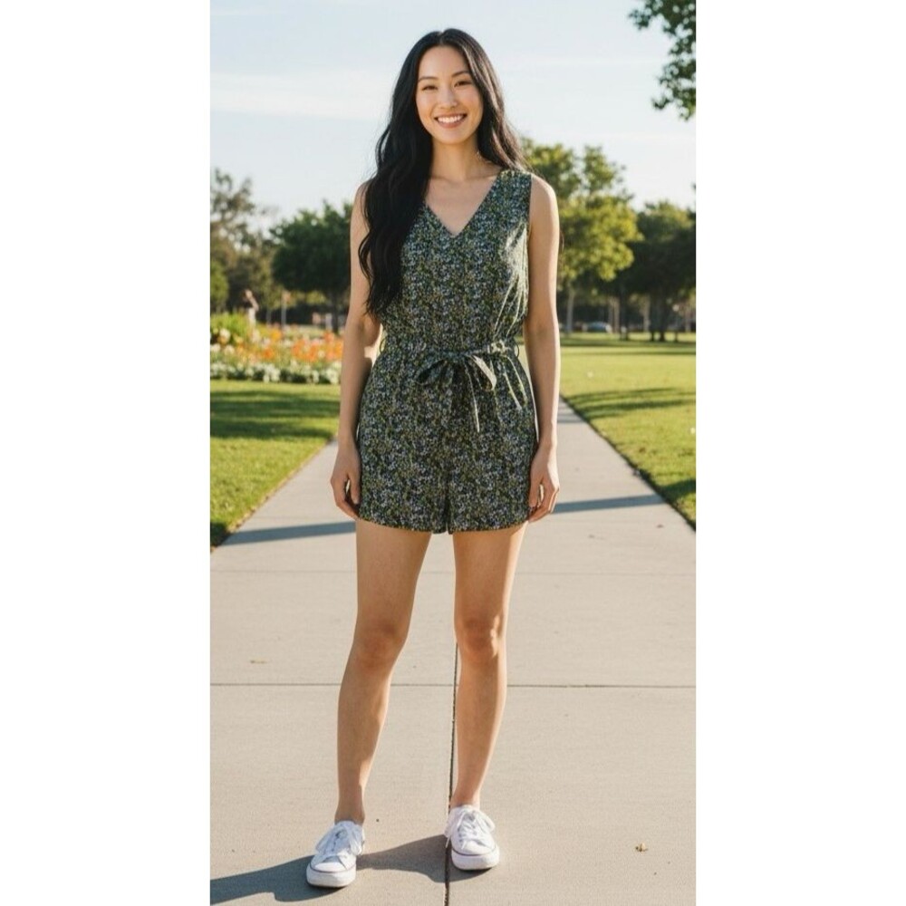 Toad & Co NEW womens athleisure lighweight drawstring romper pockets floral XL